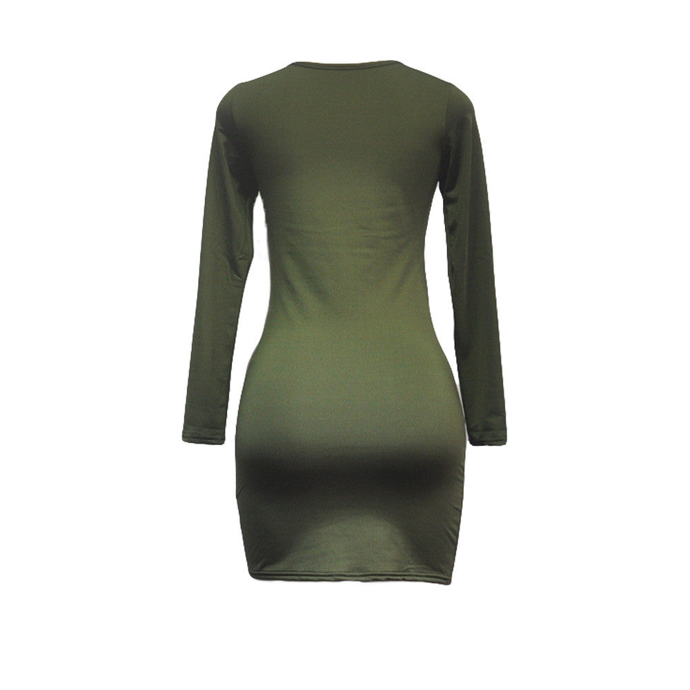 Sexy Side Slit Long Sleeve Scoop Bodycon Short Dress - Oh Yours Fashion - 10