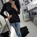 Fashion Velvet Scoop Leisure Loose Style T-shirts - Oh Yours Fashion - 5