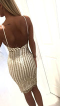 Sequins Spaghetti Strap Stripe Bodycon Knee-Length Dress - Oh Yours Fashion - 5