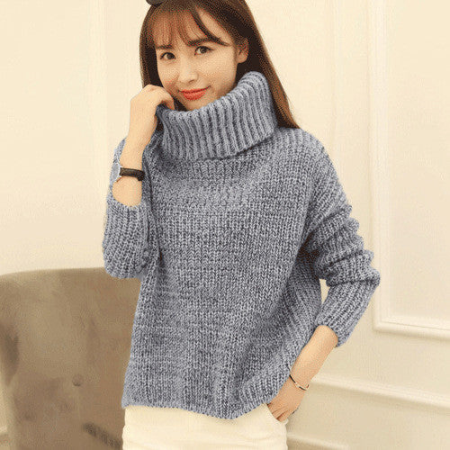 High Neck Knitting Irregular Hem Sweater - Oh Yours Fashion - 1