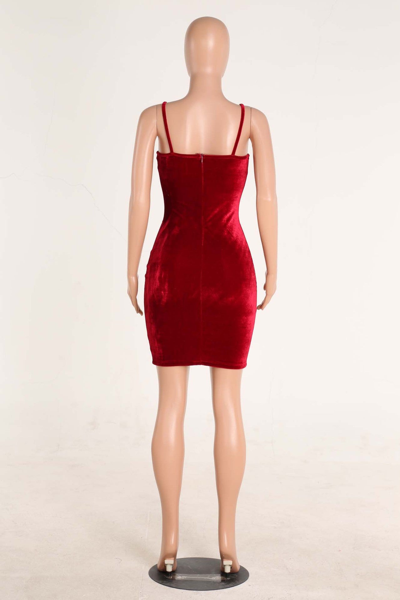 Sexy Spaghetti Strap Velvet Low Cut Bodycon Knee-Length Dress - Oh Yours Fashion - 9