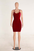Sexy Spaghetti Strap Velvet Low Cut Bodycon Knee-Length Dress - Oh Yours Fashion - 8
