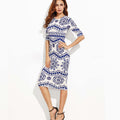 Digital Printing Blue And White Porcelain Slim Dress - Oh Yours Fashion - 5