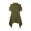 Hollow Out Back Split High Neck Irregular Blouse - Oh Yours Fashion - 8