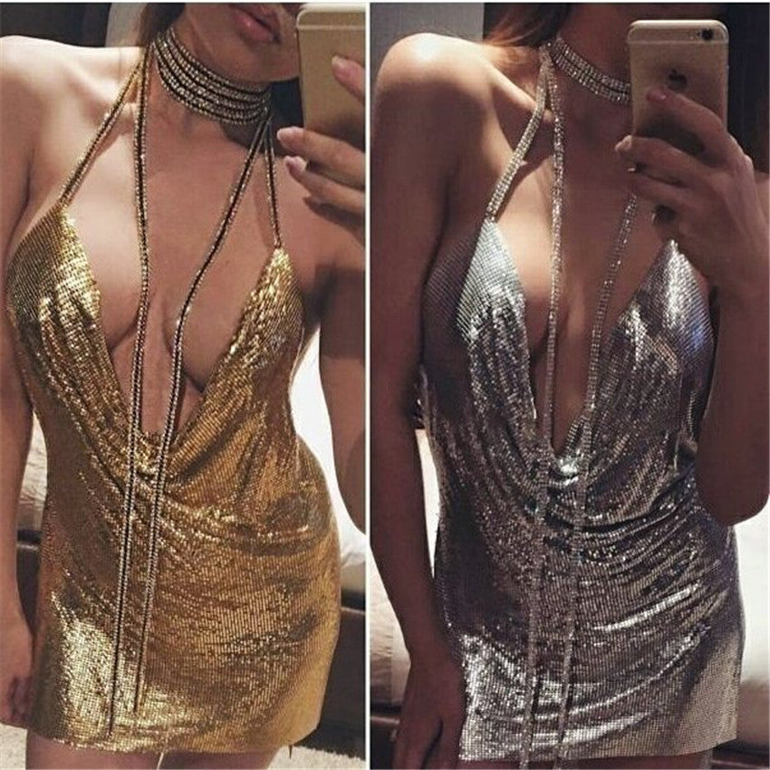 Sequins Halter Backless Short Bodycon Club Dress - Oh Yours Fashion - 1