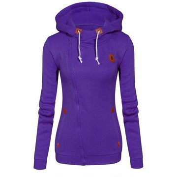 Side Zipper High Neck Drawstring Candy Color Slim Hoodie