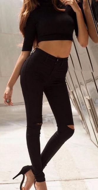 High Waist Elastic Slim Holes Stylish Jeans - OhYoursFashion - 2