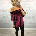 Fashion Elastic Off Shoulder Short Sleeve Velvet Blouse - Oh Yours Fashion - 6