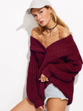 Personality Deep V Neck Loose Pure Color Chunky Knit Sweater - Oh Yours Fashion - 7