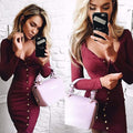 Sexy Front Button Square Neck Short Bodycon Dress - Oh Yours Fashion - 1