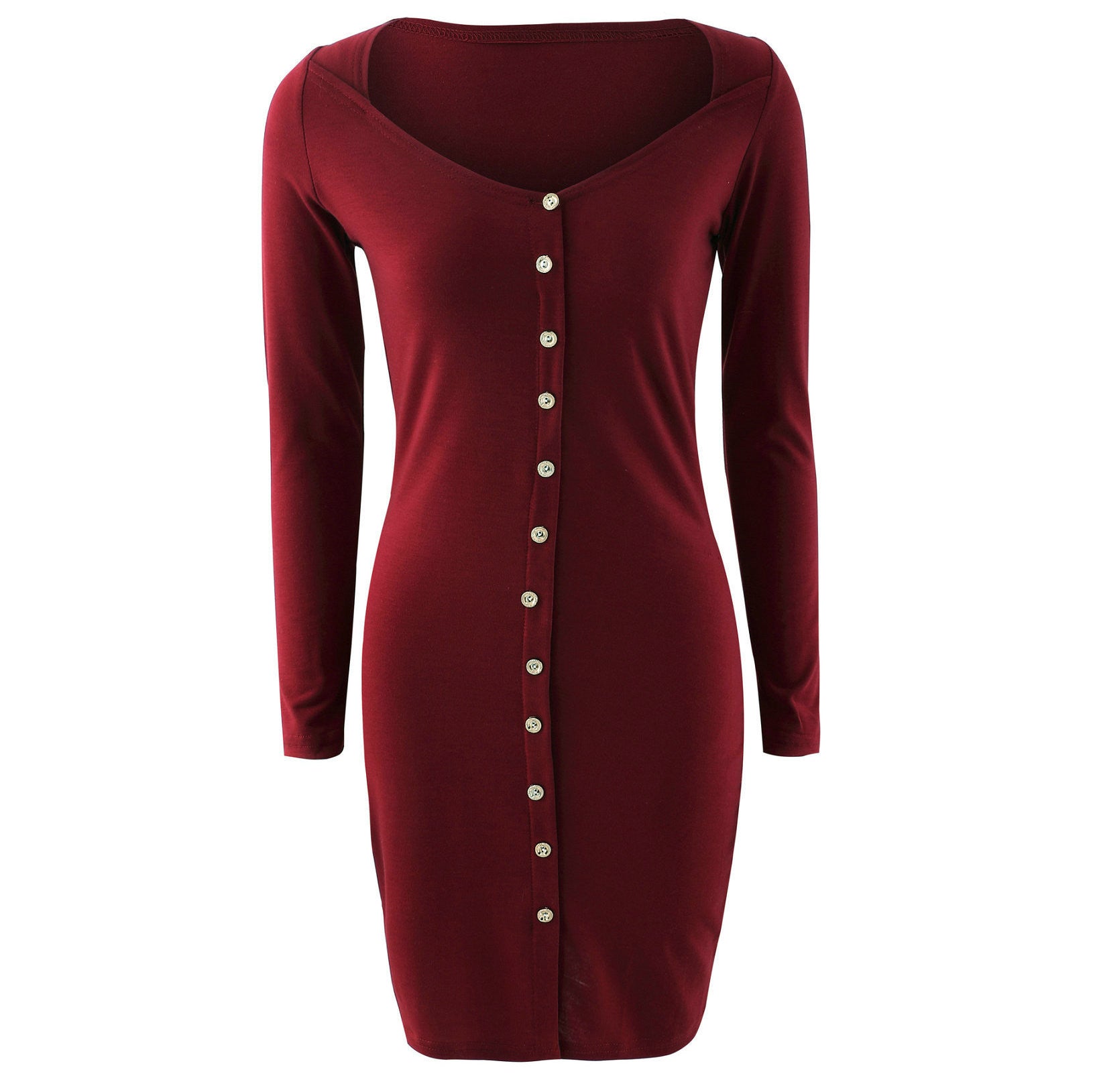 Sexy Front Button Square Neck Short Bodycon Dress - Oh Yours Fashion - 3