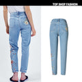 3D Embroidery Flowers High Waist 9/10 Pencil Jeans