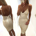 Sequins Spaghetti Strap Stripe Bodycon Knee-Length Dress - Oh Yours Fashion - 1