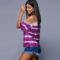 Lace Hollow Out Stripe Bear Shoulder Loose Blouse - Oh Yours Fashion - 4
