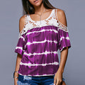 Lace Hollow Out Stripe Bear Shoulder Loose Blouse - Oh Yours Fashion - 1