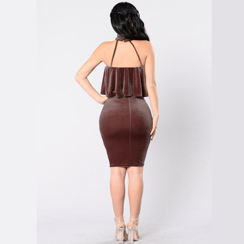 Sexy Halter Strapless Falbala Bodycon Knee-Length Dress - Oh Yours Fashion - 8