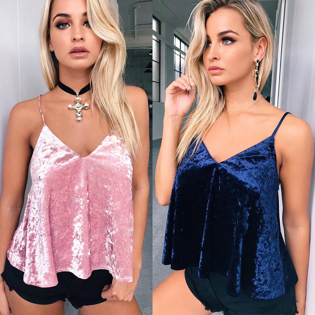 Sexy Adjustable Spaghetti Strap Velvet Backless Vest Blouse - Oh Yours Fashion - 1