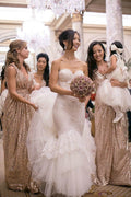 Sequins Deep V-neck High Waist Bridesmaid Party Long Dress