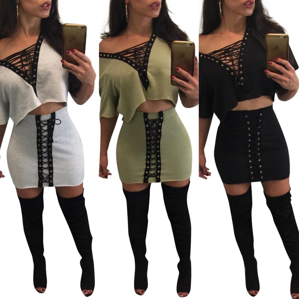 Straps Loose T-shirt with Short Skirt Two Pieces Dress Set