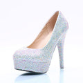 Crystal Beadings Round Toe Low Cut Stiletto High Heels Bridal Wedding Shoes
