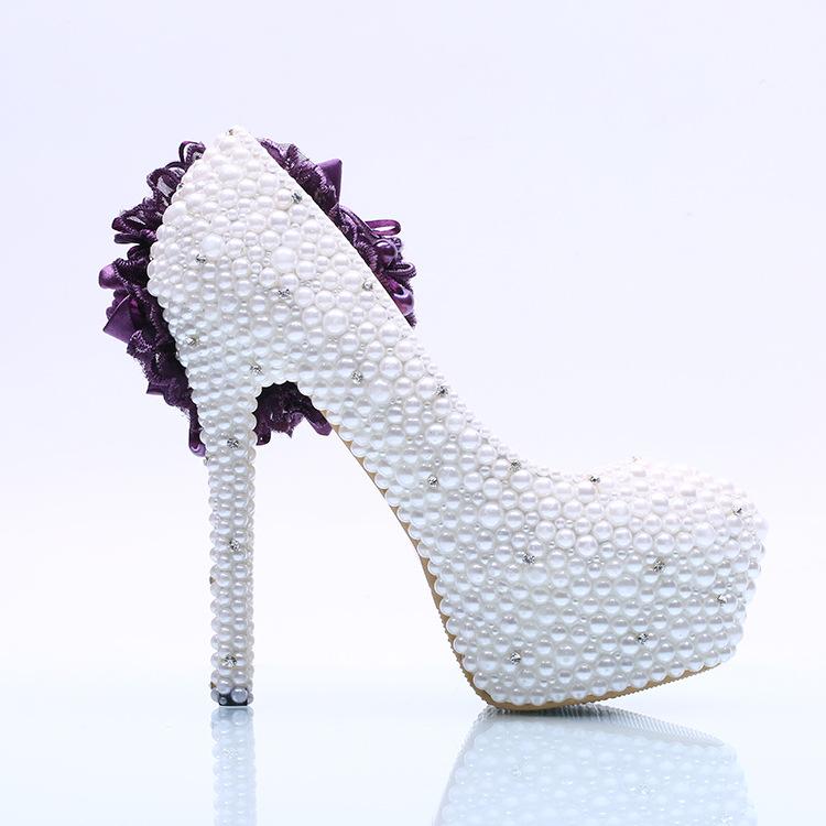 Big Flower Beadings Crystal Super High Stiletto Heels Bridal Shoes