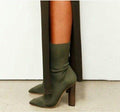 Pure Color Pointed Toe High Chunky Heels Half Boots