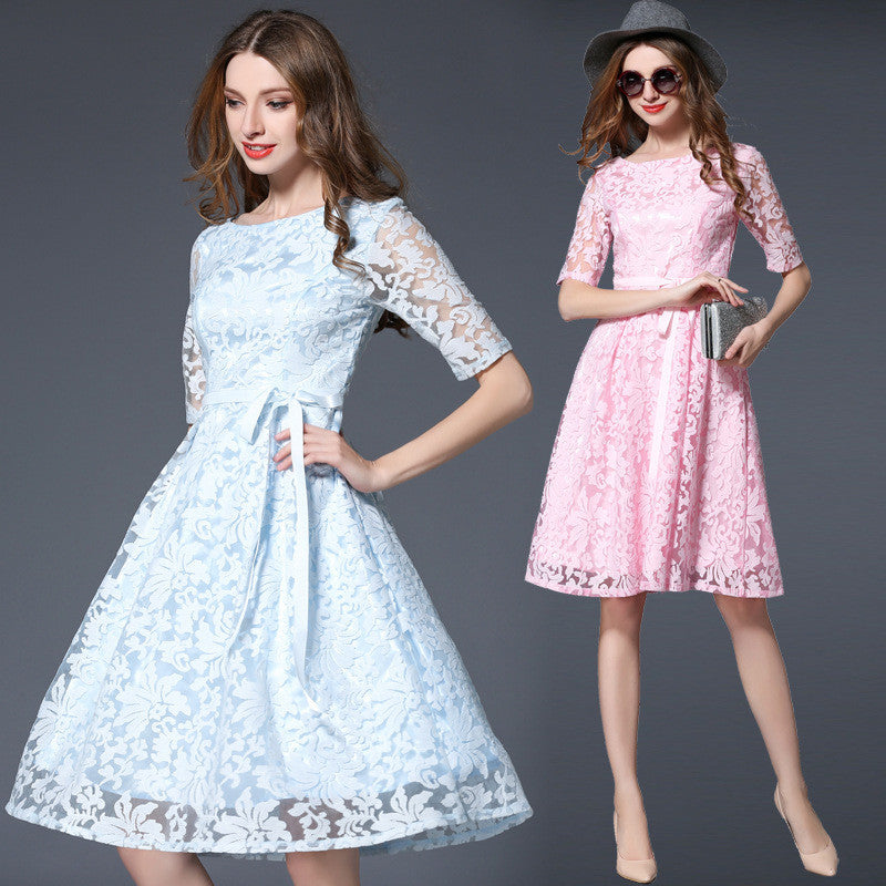 Half Sleeves Print Knee-length Embroidery Lovely Party Dress
