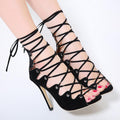 Lace Up Peep Toe Stiletto High Heels Short Boot Sandals