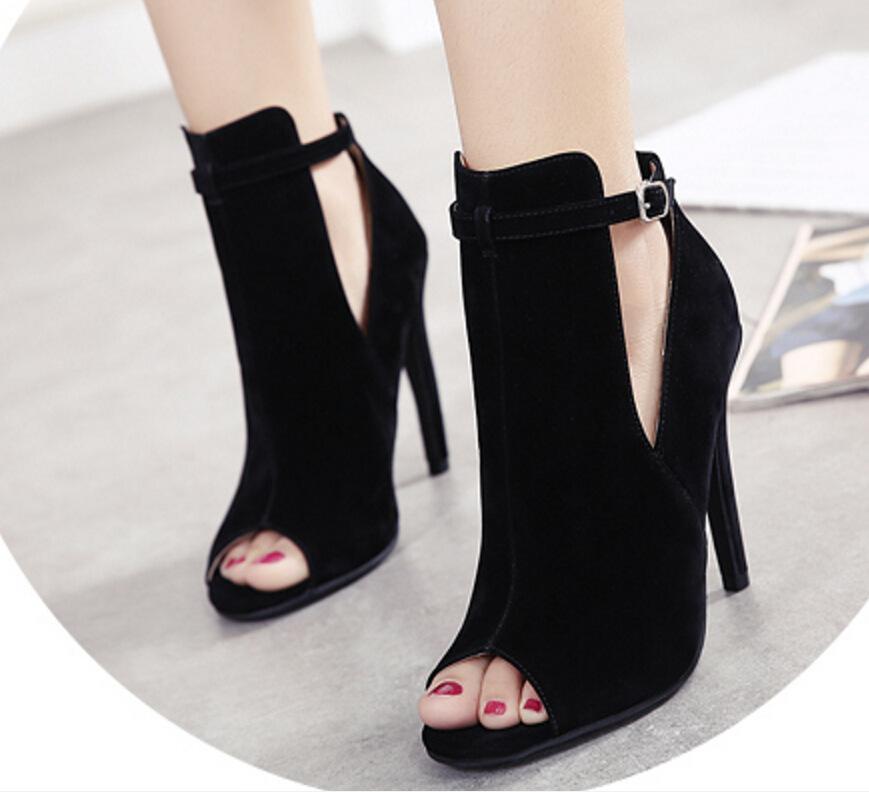 Pointed Toe Hollow Out Stiletto High Heel Ankle Boots