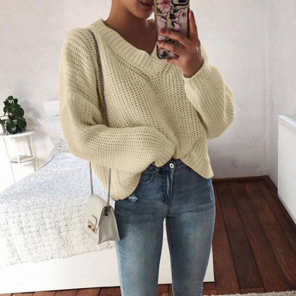 Simple Oversized V Neck Long Sleeve Sweater