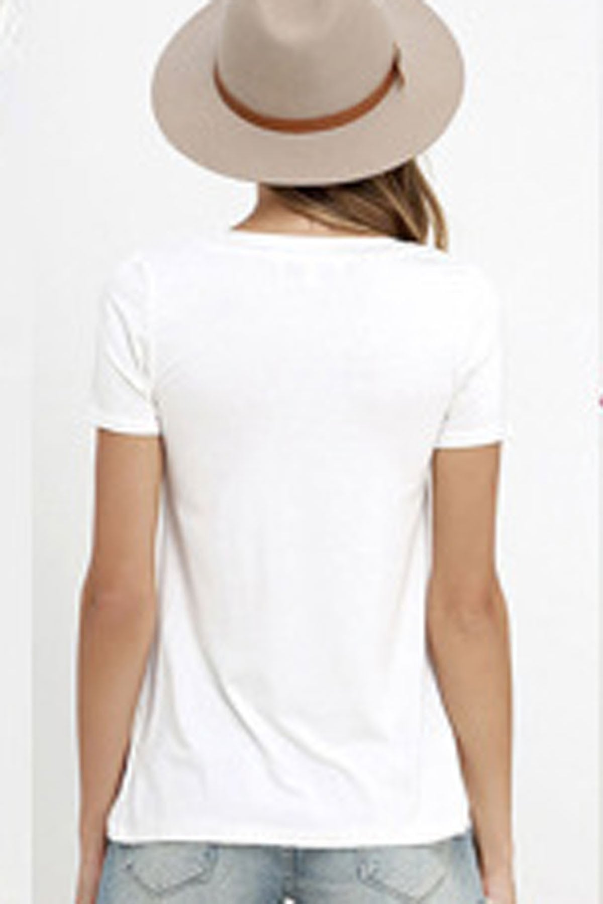 Pure Color V-neck Short Sleeves T-shirt
