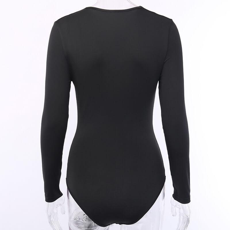Sexy Long Sleeves Low Neck Full Bodysuits