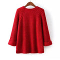 Crew Neck Solid Color Loose Irregular Women Pullover Sweater