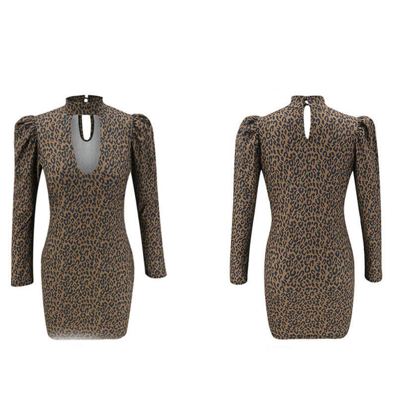 Puff Sleeve Leopard Bodycon Dress