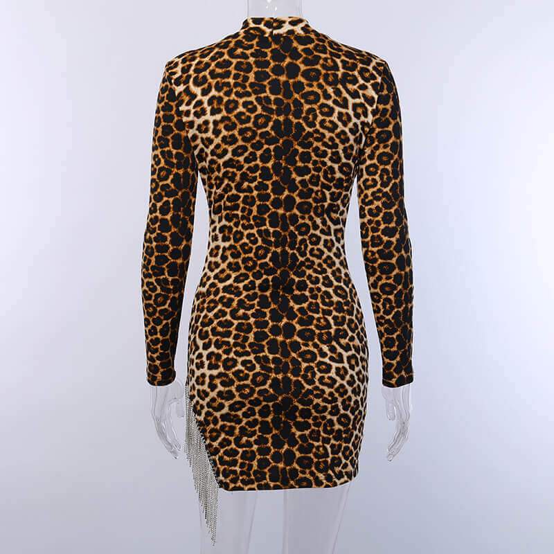 Leopard Cut Out Fringed Dress
