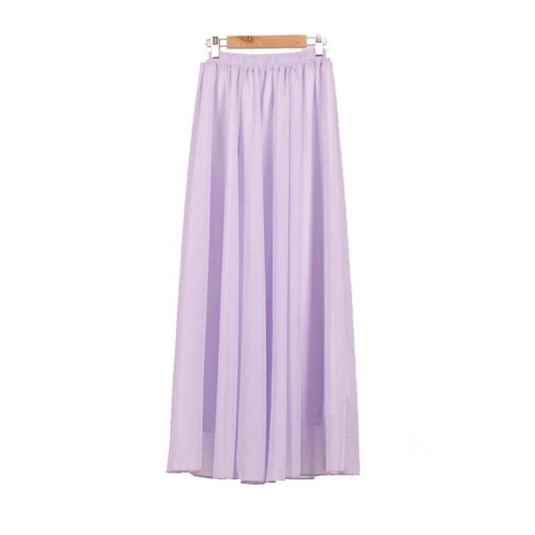 High Waist Bohemian Pure Color Loose Long Beach Chiffon Skirt