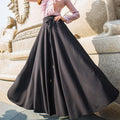 Straps High Waist Solid Color Loose Long Pleated Beach Chiffon Skirt