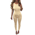 Open Back Lace Up Band Waist Long Skinny Jumpsuits