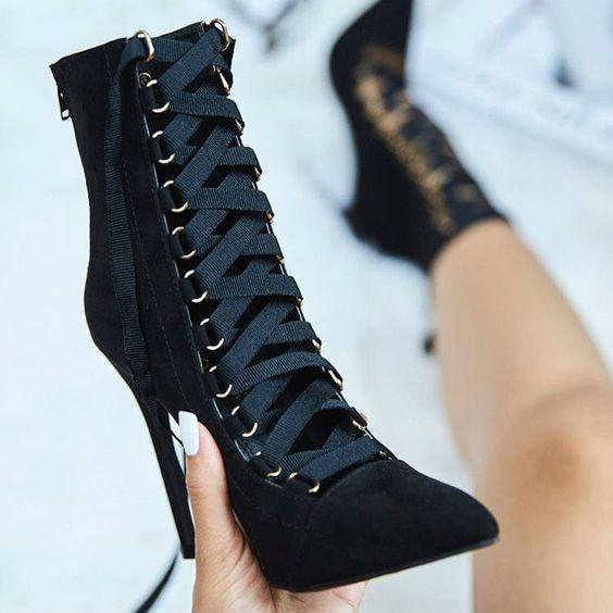 Straps Lace UP Pointed Toe Super Stiletto High Heels