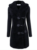 Horn Button Hooded Long Sleeves Slim Mid-length Coat - Oh Yours Fashion - 4