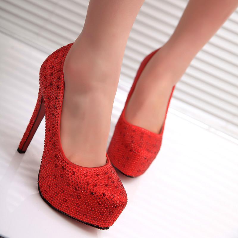 Round Toe Shinning Rhinestone Ankle Wraps Stiletto High Heels Party Shoes