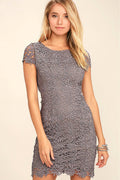 Lace Short Sleeves Pure Color Backless Short Party Dress