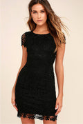 Lace Short Sleeves Pure Color Backless Short Party Dress