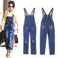 Denim Blue Ripped Holes Overall Jumpsuit