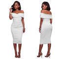 Off Shoulder Short Sleeves Pure Color Bodycon Knee-length Dress