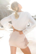 Long Sleeves Lace V-neck Crop Top