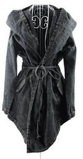 Hooded Irregular Belt Casual Mid-length Long Sleeves Denim Coat - Oh Yours Fashion - 3