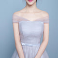 Off Shoulder Tulle Pleated High Waist Short Party Bridesmaid Dress