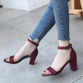 Suede Open Toe Ankle Wrap Chunky High Heels Sandals