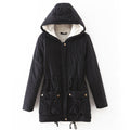 Solid Color Pockets Drawstring Women Warm Hooded Winter Oversized Coat